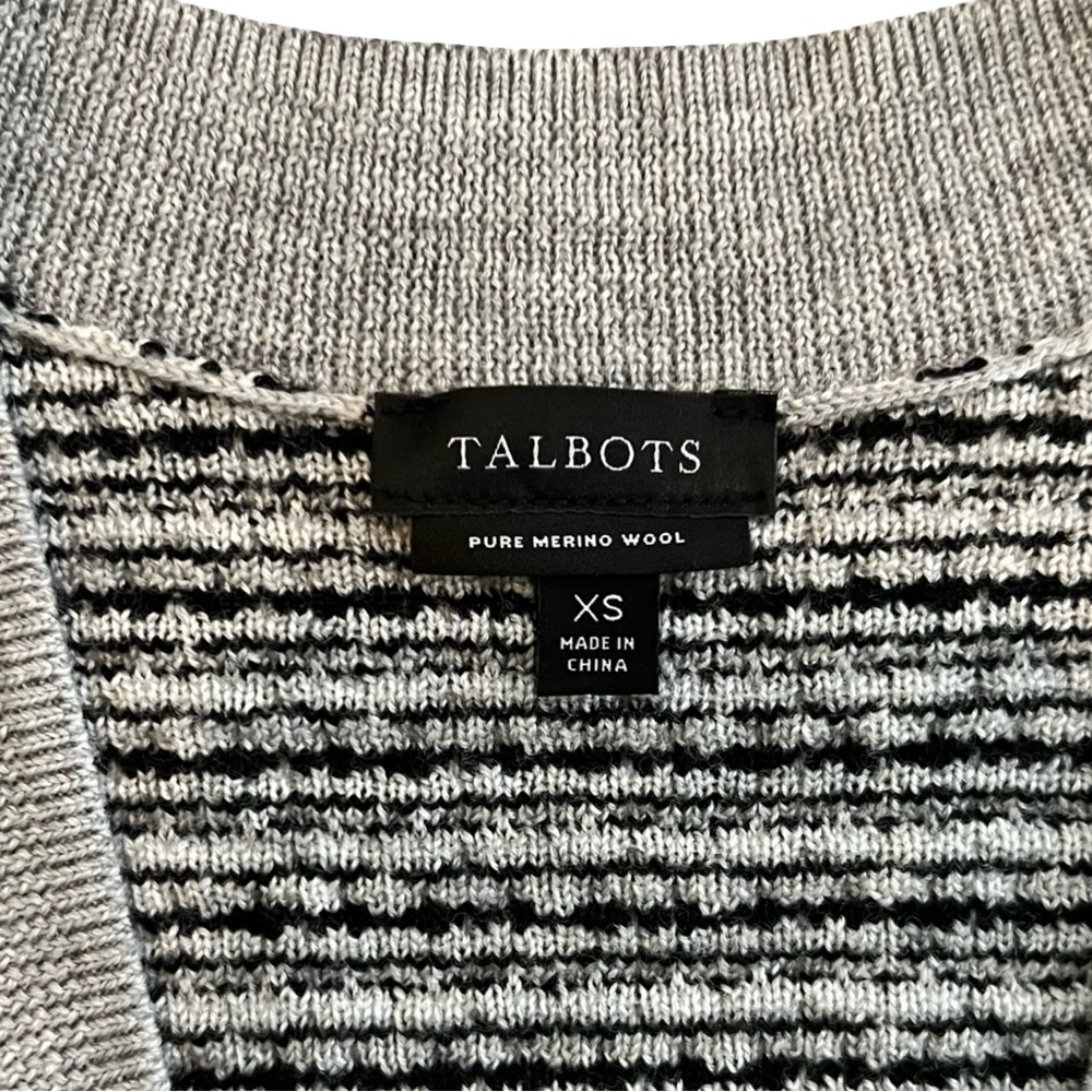 Merino Wool Cardigan by Talbots in Black, White and Grey Mini Plaid - Picture 3 of 11